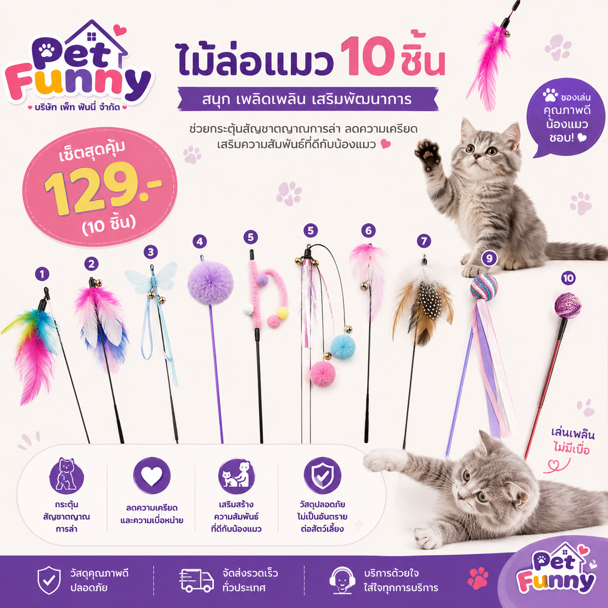 ไม้ล่อแมว 10 ชิ้น